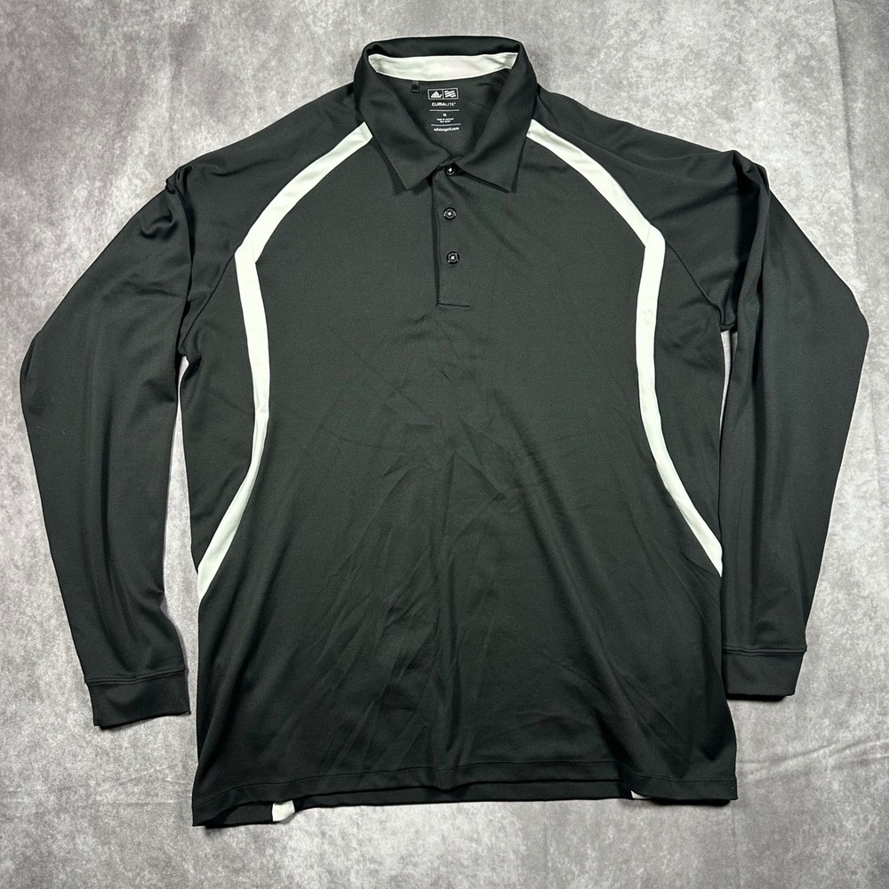 Adidas Golf Mens M Black White Climalite Long Sleeve Polo Shirt Pullover Active